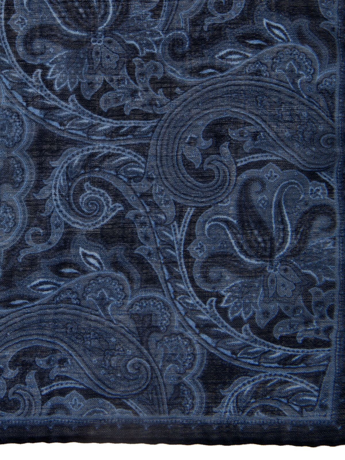 Navy Paisley Gauze Wool Pocket Square