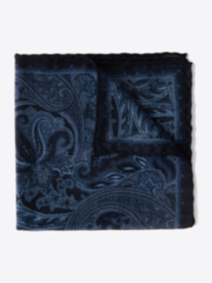 Navy Paisley Gauze Wool Pocket Square Product Thumbnail 1