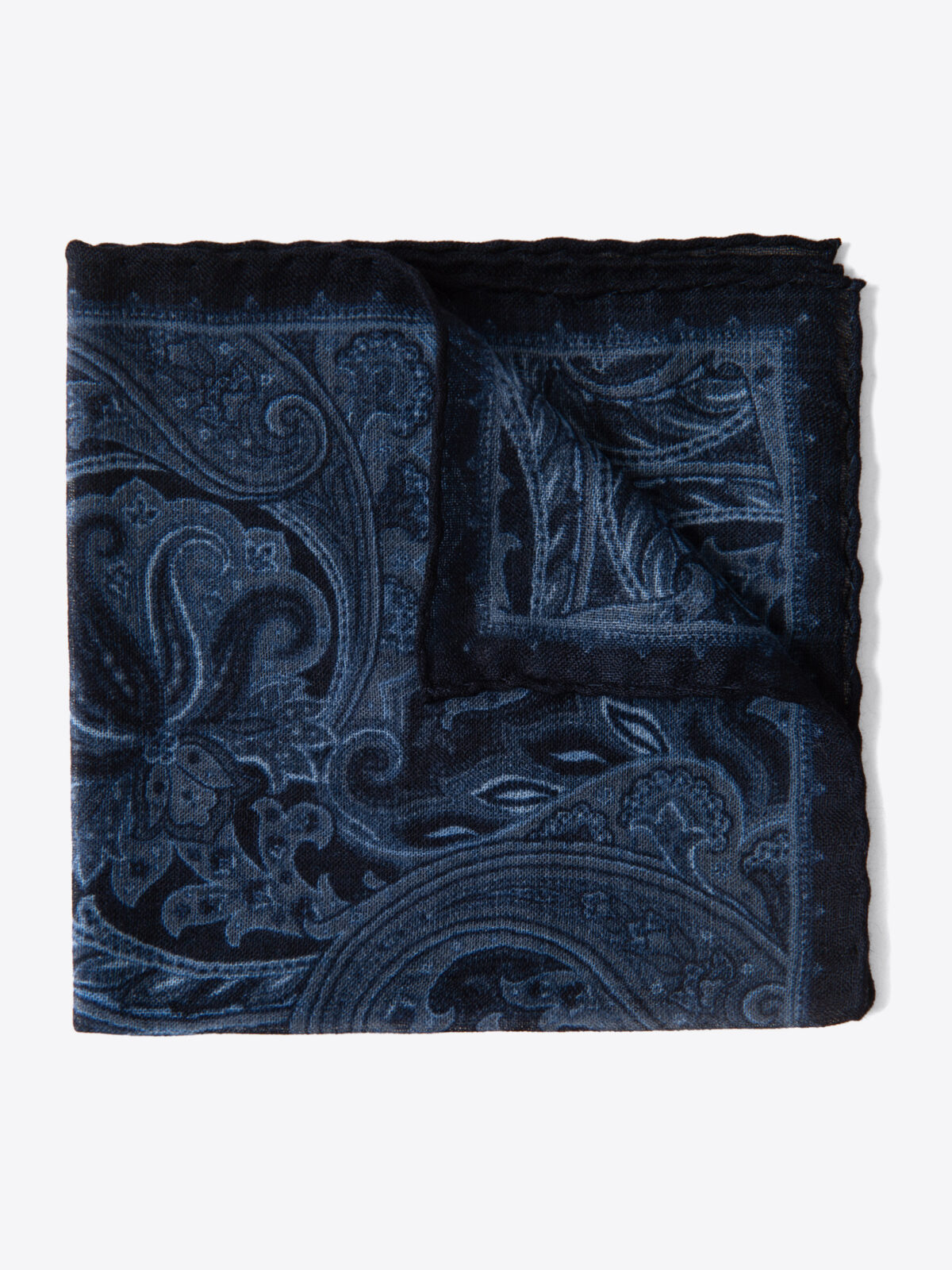 Navy Paisley Gauze Wool Pocket Square