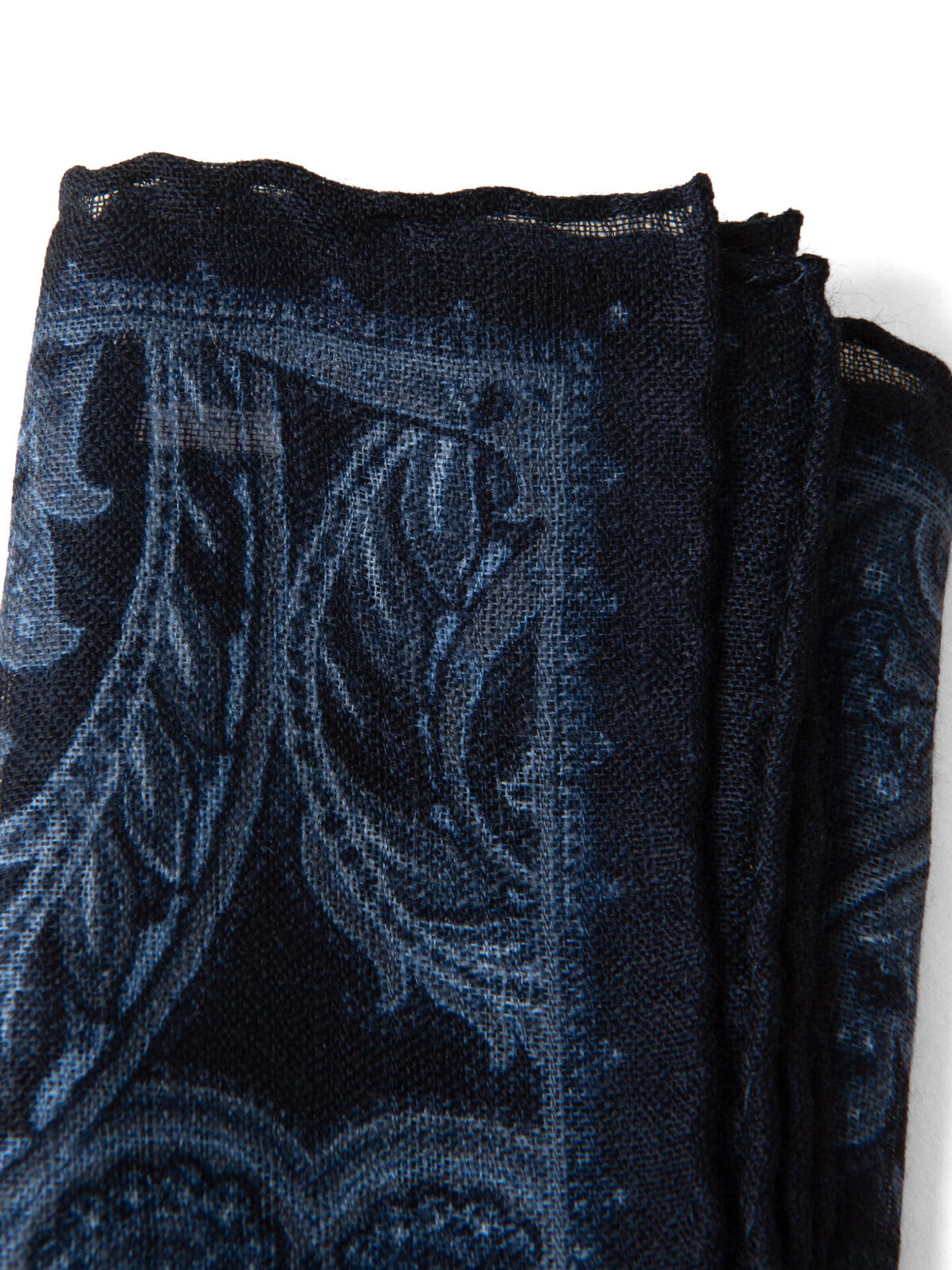 Navy Paisley Gauze Wool Pocket Square