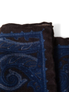 Navy and Brown Paisley Gauze Wool Pocket Square Product Thumbnail 3