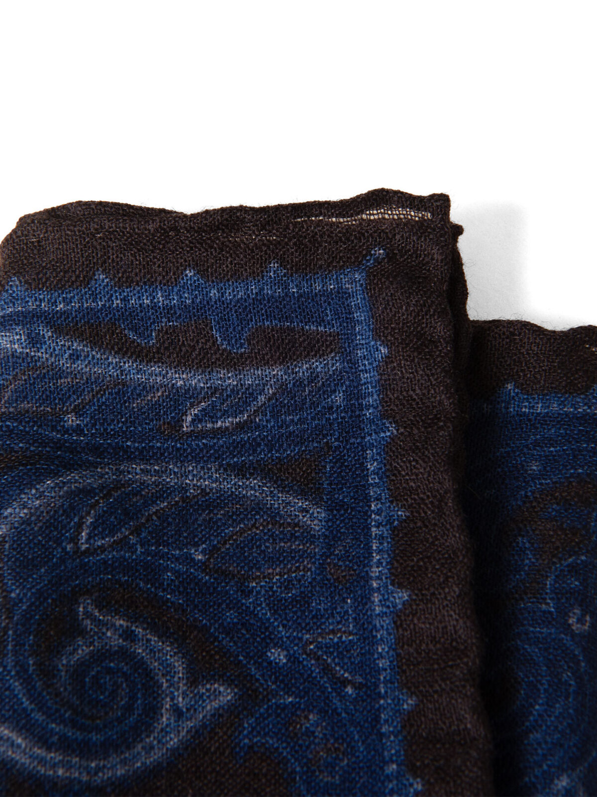 Navy and Brown Paisley Gauze Wool Pocket Square