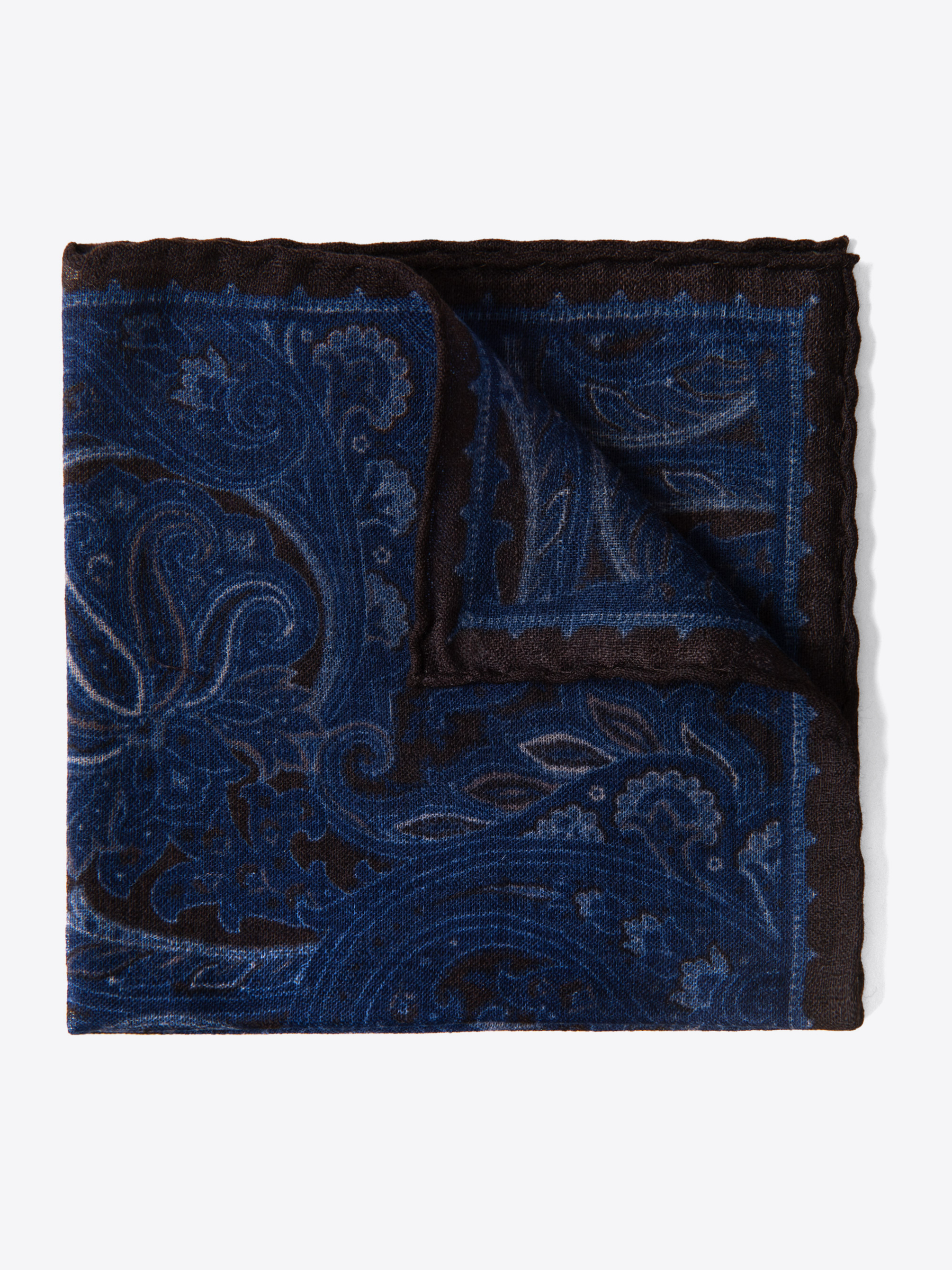 Zoom Image of Navy and Brown Paisley Gauze Wool Pocket Square