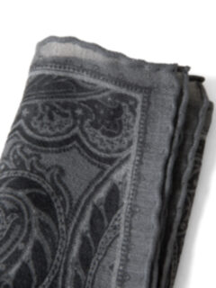 Grey Paisley Gauze Wool Pocket Square Product Thumbnail 3