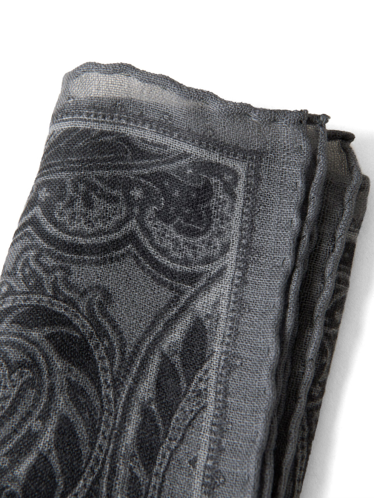 Grey Paisley Gauze Wool Pocket Square