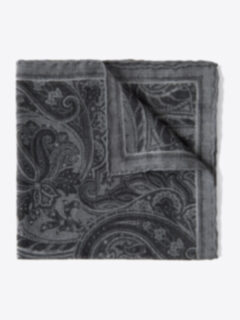 Grey Paisley Gauze Wool Pocket Square Product Thumbnail 1