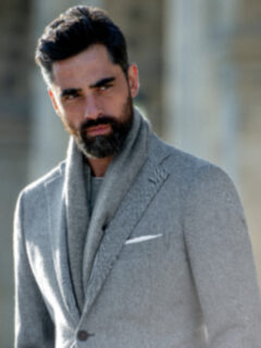 Light Grey Cashmere Herringbone Scarf Product Thumbnail 5