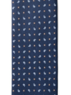 Navy and Light Blue Small Paisley Print Silk Tie Product Thumbnail 4
