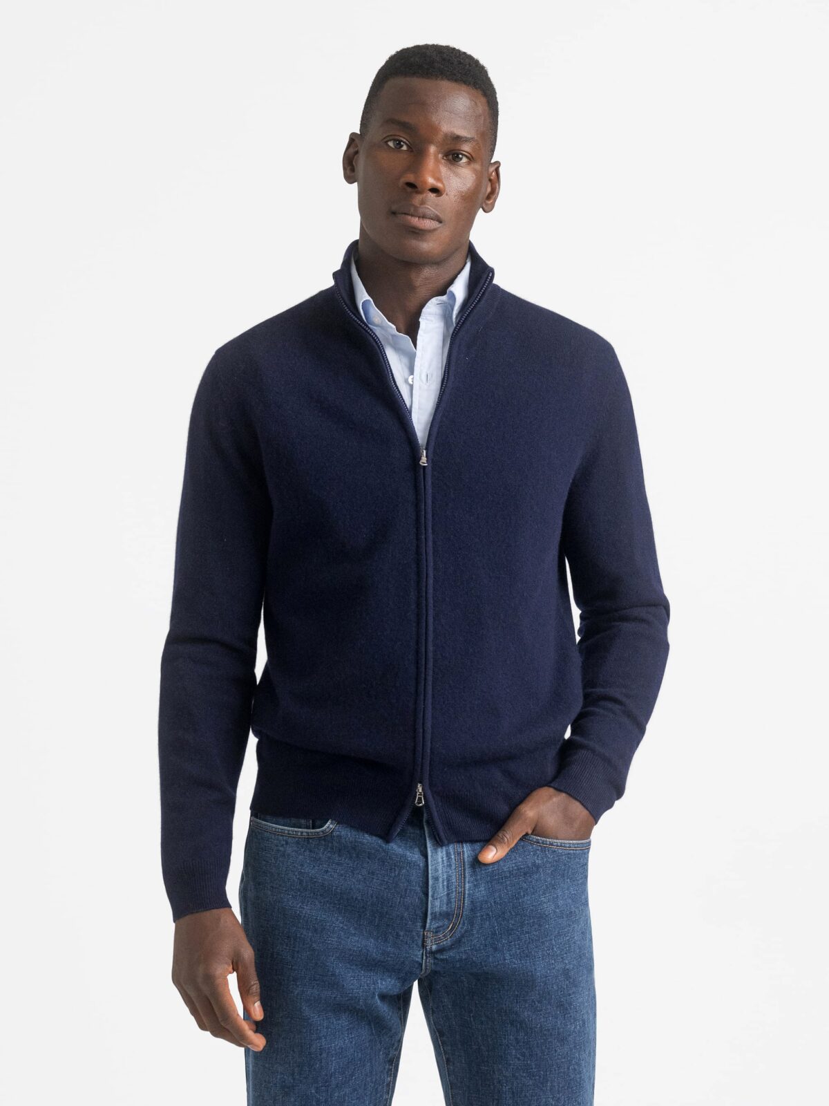 Grey Scottish Cashmere Full-Zip Sweater - Proper Cloth