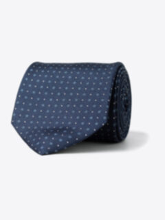 Navy and White Micro Foulard Silk Tie Product Thumbnail 1