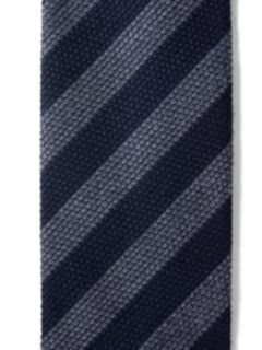 Navy and Grey Striped Wool Grenadine Tie Product Thumbnail 2