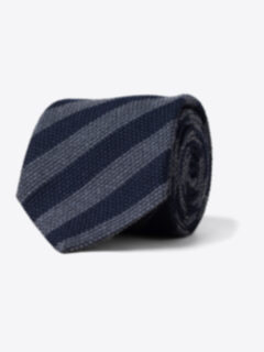 Navy and Grey Striped Wool Grenadine Tie Product Thumbnail 1
