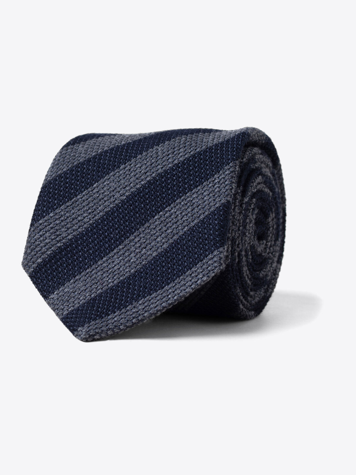 Navy and Grey Striped Wool Grenadine Tie