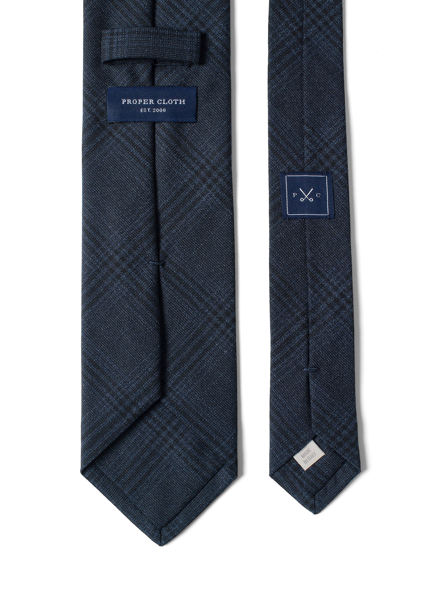 Navy Plaid Wool Tie by Proper Cloth