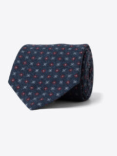 Navy and Scarlet Foulard Wool Tie Product Thumbnail 1
