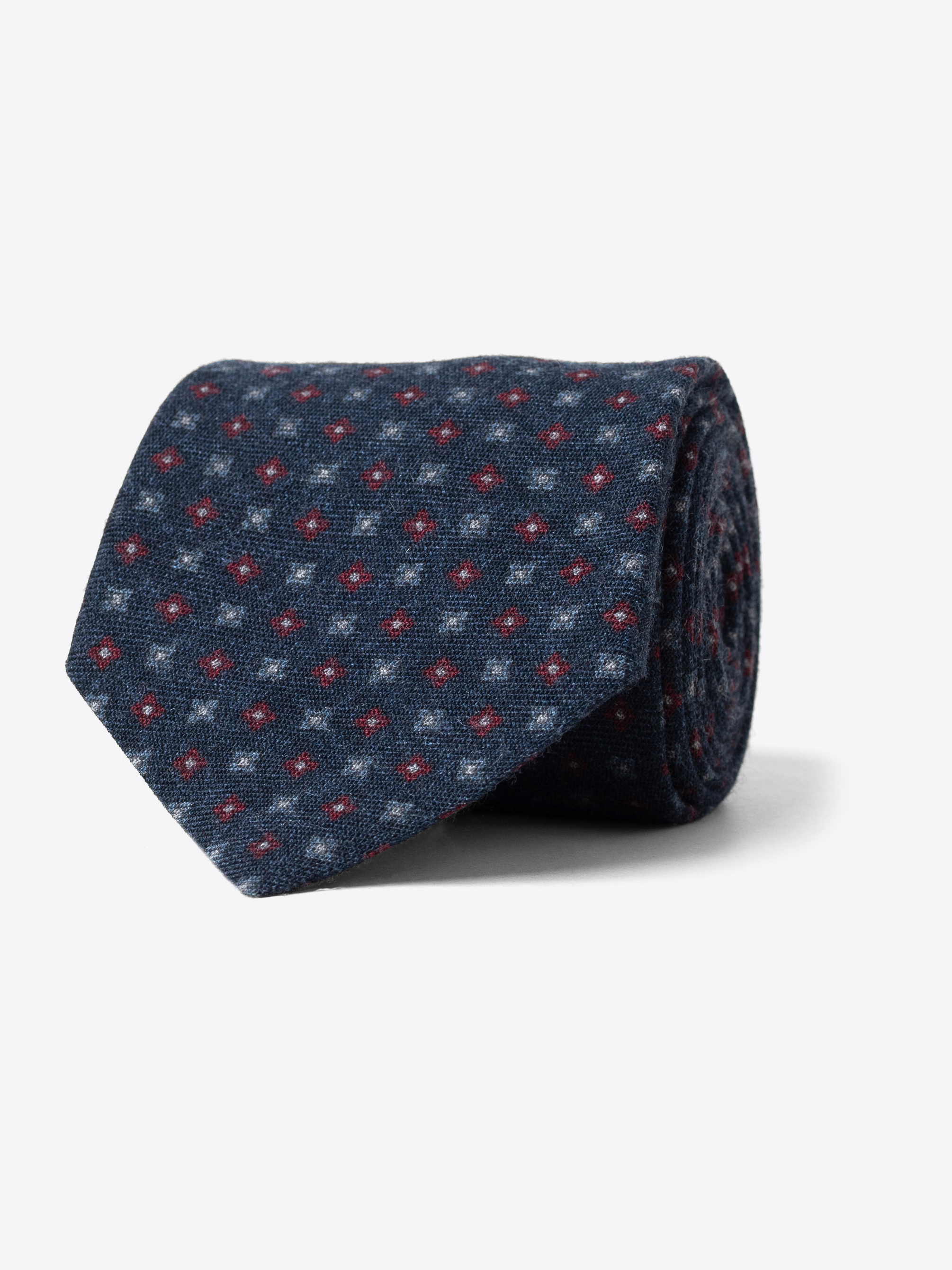 Zoom Image of Navy and Scarlet Foulard Wool Tie