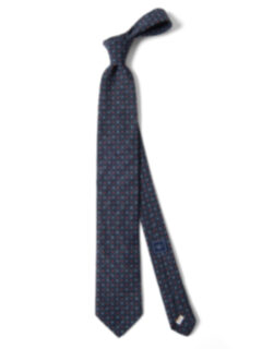 Navy and Scarlet Foulard Wool Tie Product Thumbnail 4