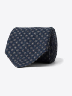 Navy and Grey Foulard Wool Tie Product Thumbnail 1