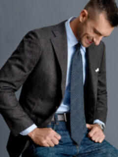 Navy and Grey Foulard Wool Tie Product Thumbnail 6