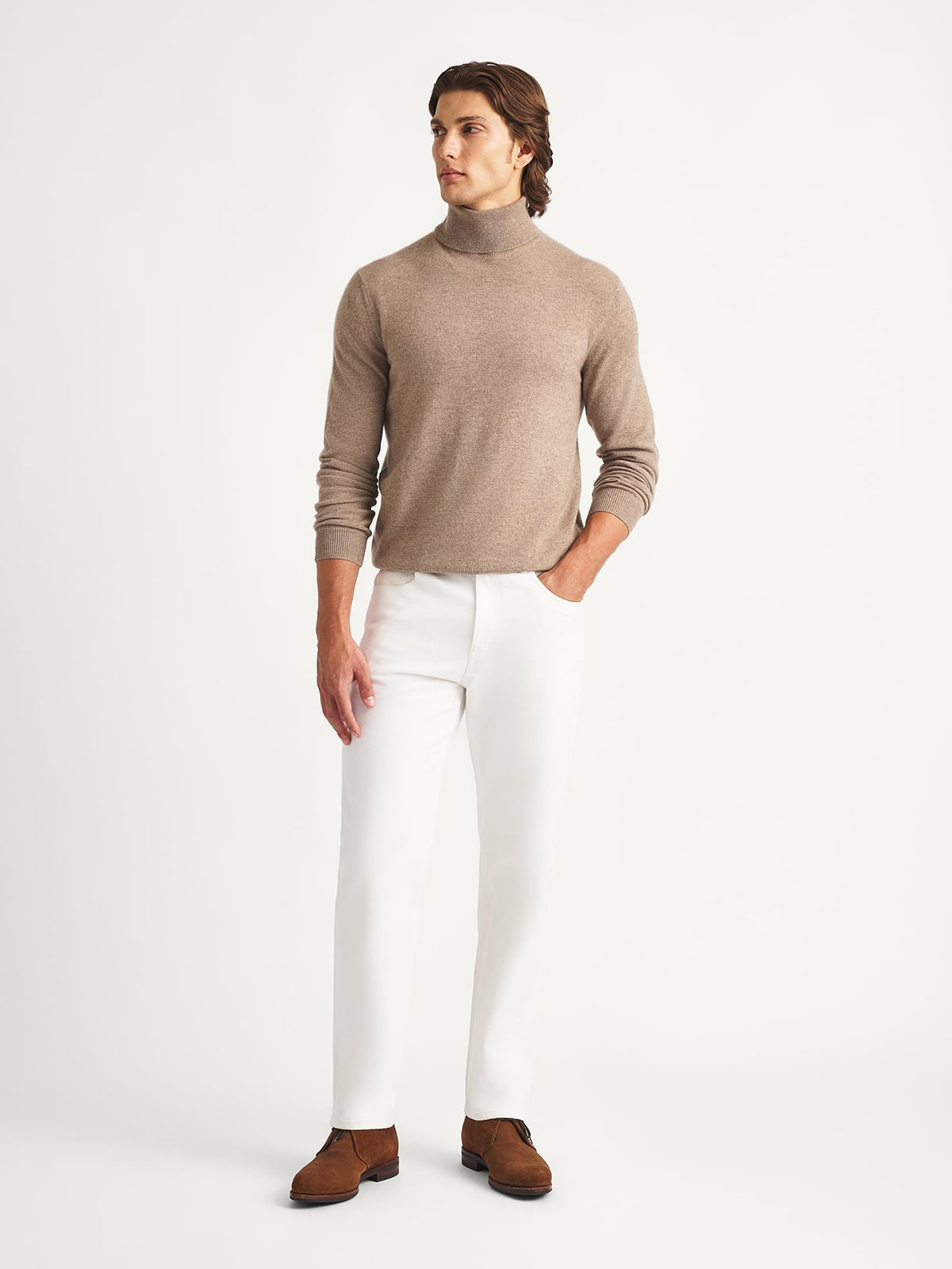 Taupe Scottish Cashmere Turtleneck Sweater | Proper Cloth