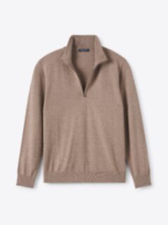 Shop Taupe Merino and Silk Half-Zip Sweater