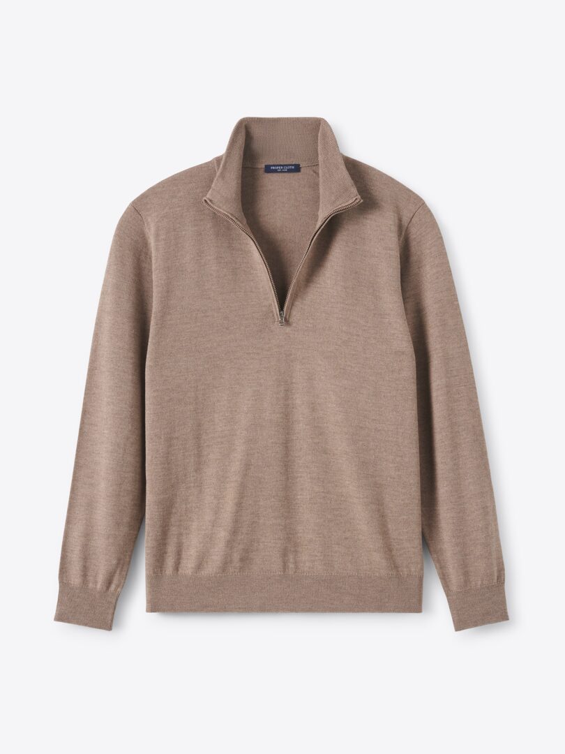 Men’s Taupe Merino and Silk Half-Zip Sweater Thumb