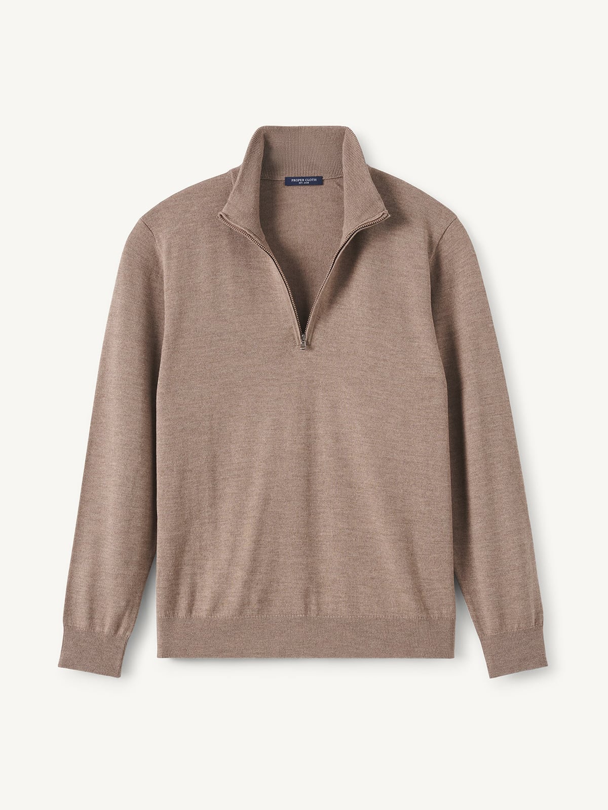 Taupe Merino and Silk Half-Zip Sweater | Proper Cloth