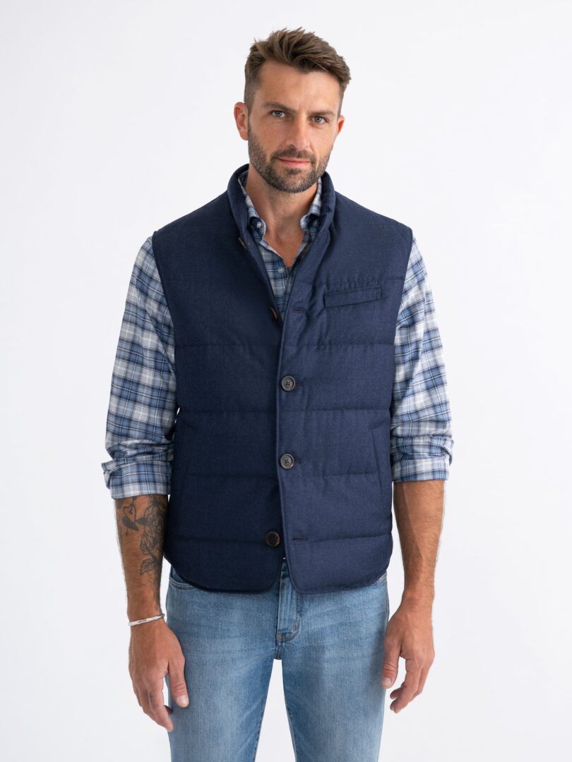 Cortina Navy Birdseye Flannel Button Vest