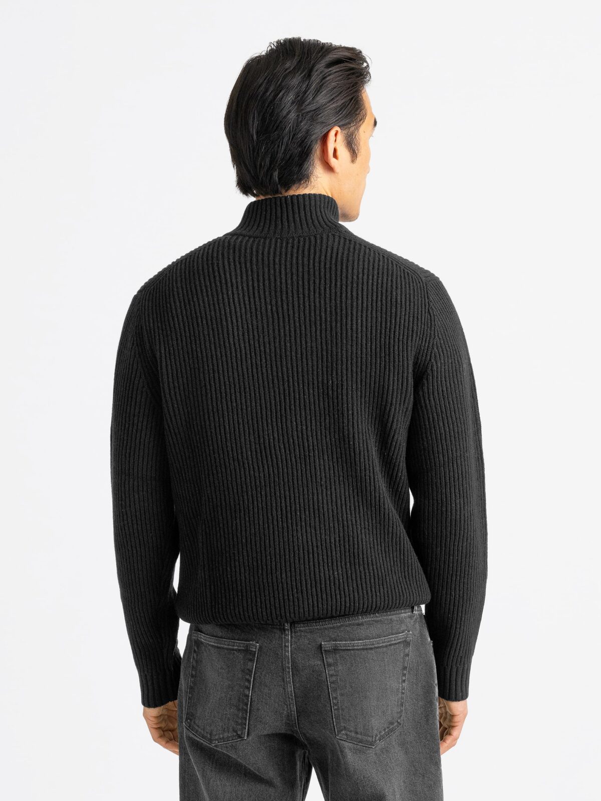 Black Merino and Cashmere Ribbed Half-Zip Sweater - Proper Cloth