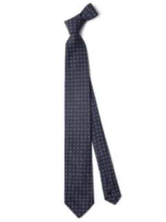 Navy and Grey Printed Wool Tie Product Thumbnail 3