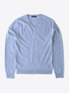 Light Blue Cashmere V-Neck Sweater Product Thumbnail 1