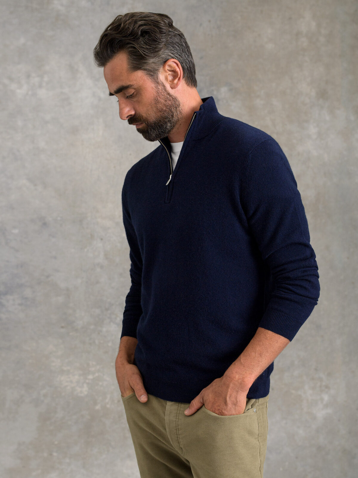 Navy Cashmere Half-Zip Sweater