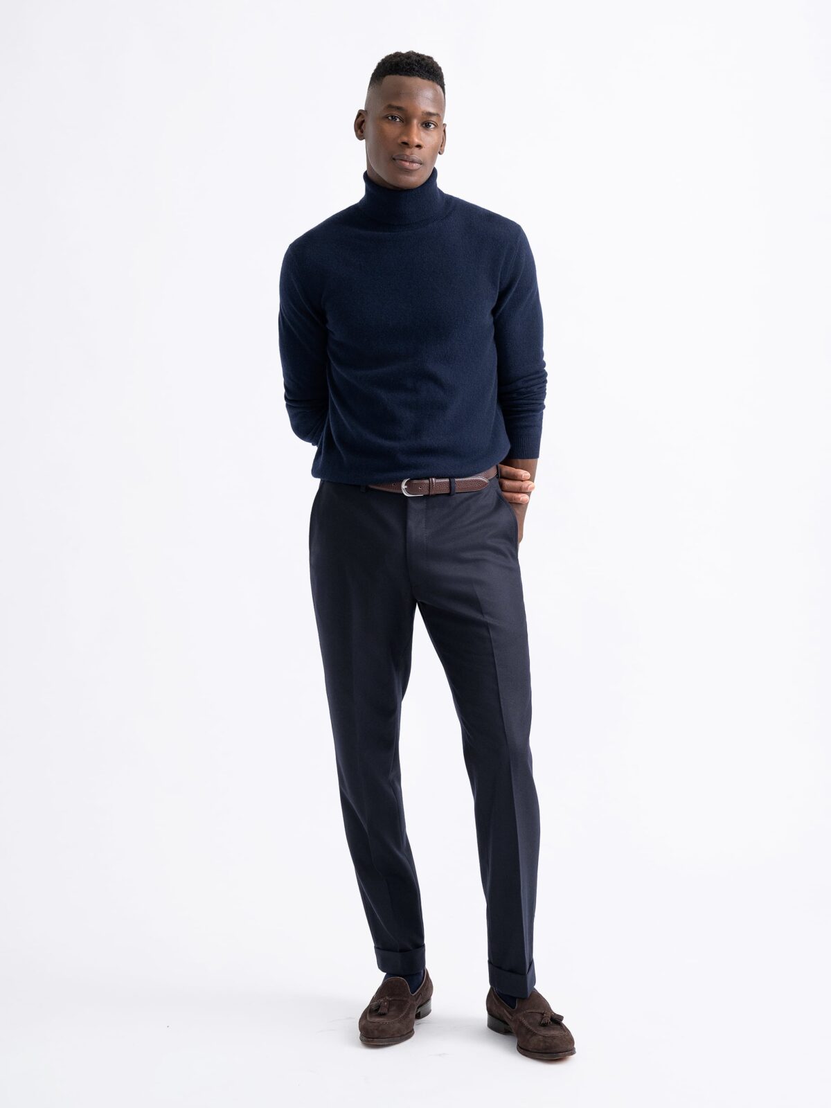 Navy Cashmere Turtleneck Sweater by Proper Cloth
