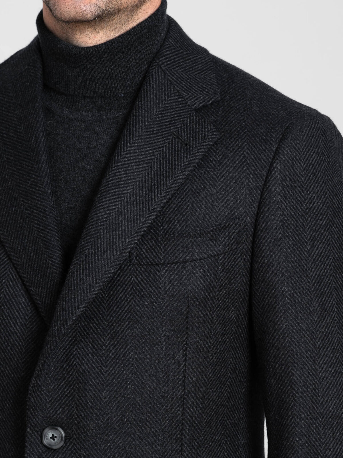 Bleecker Charcoal Herringbone Wool and Cashmere Coat by Proper Cloth
