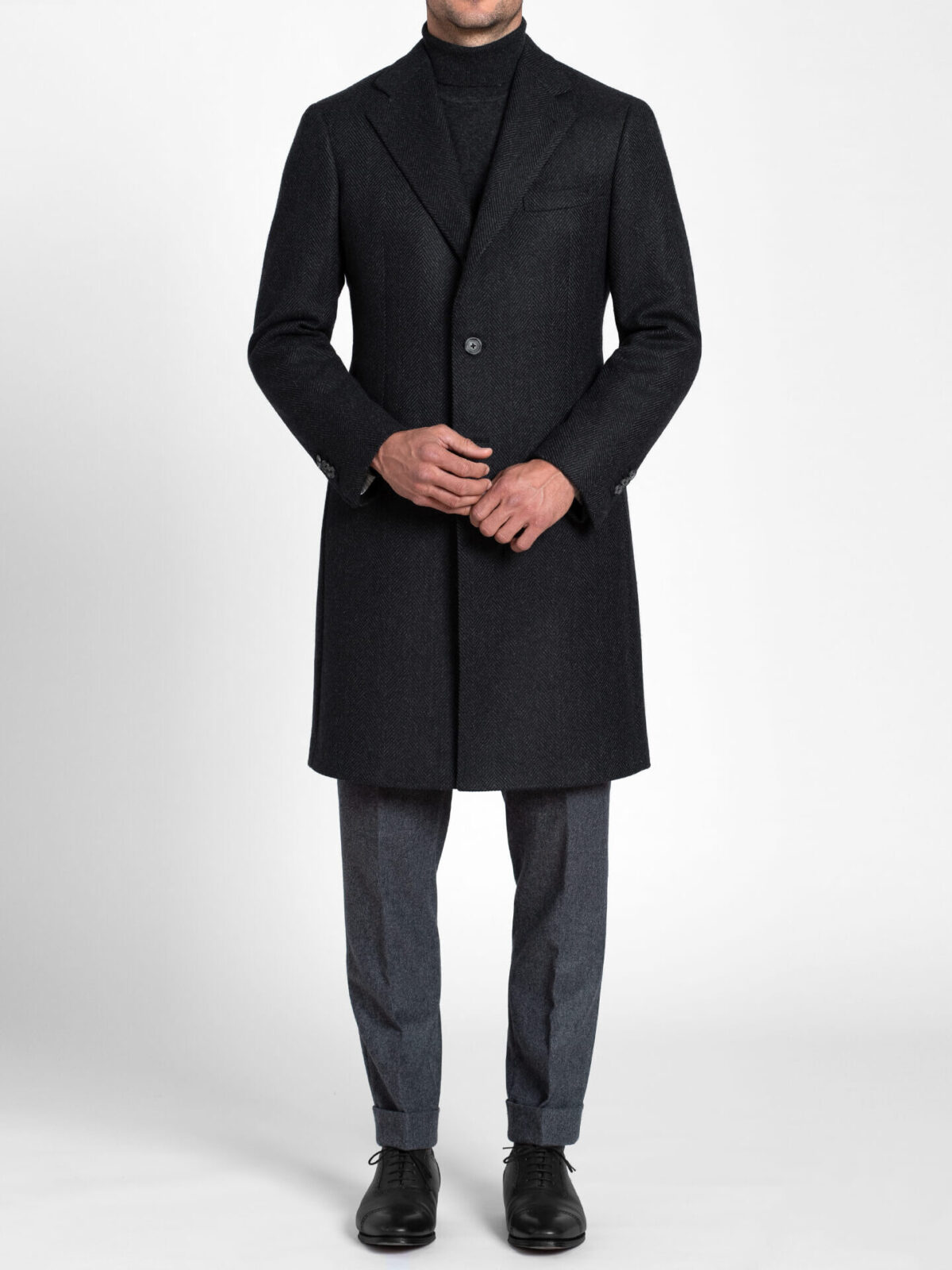 Bleecker Charcoal Herringbone Wool and Cashmere Coat by Proper Cloth
