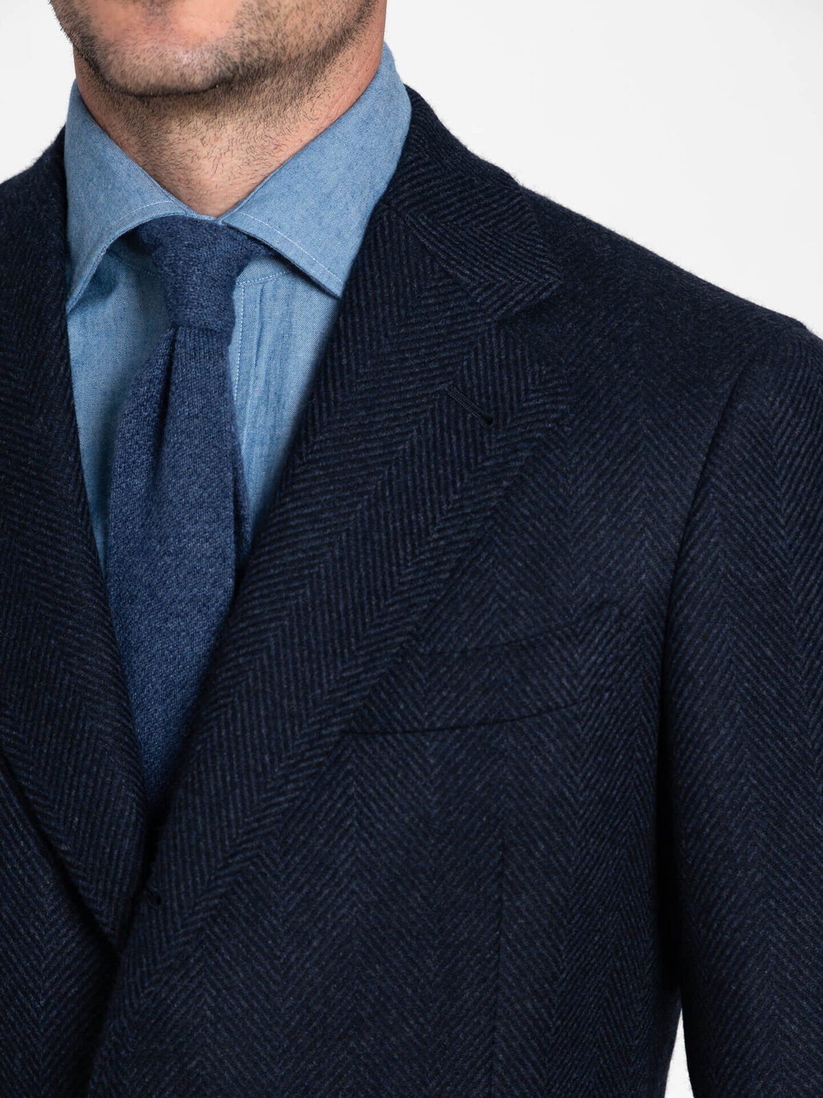 Bleecker Navy Herringbone Wool and Cashmere Coat by Proper Cloth