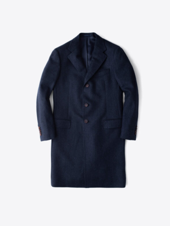 Bleecker Navy Herringbone Wool and Cashmere Coat by Proper Cloth