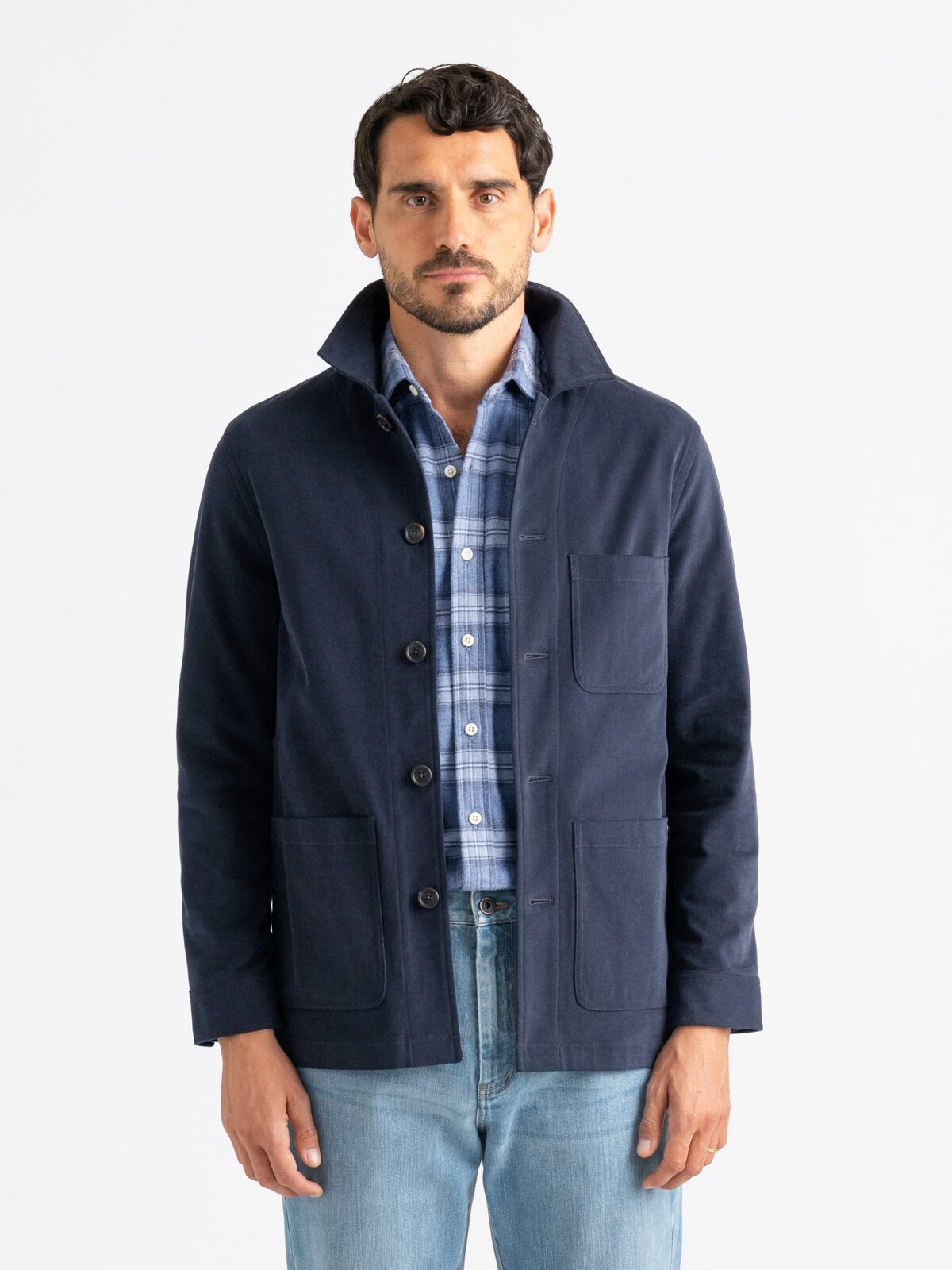 Navy blue cotton chore jacket. online High quality