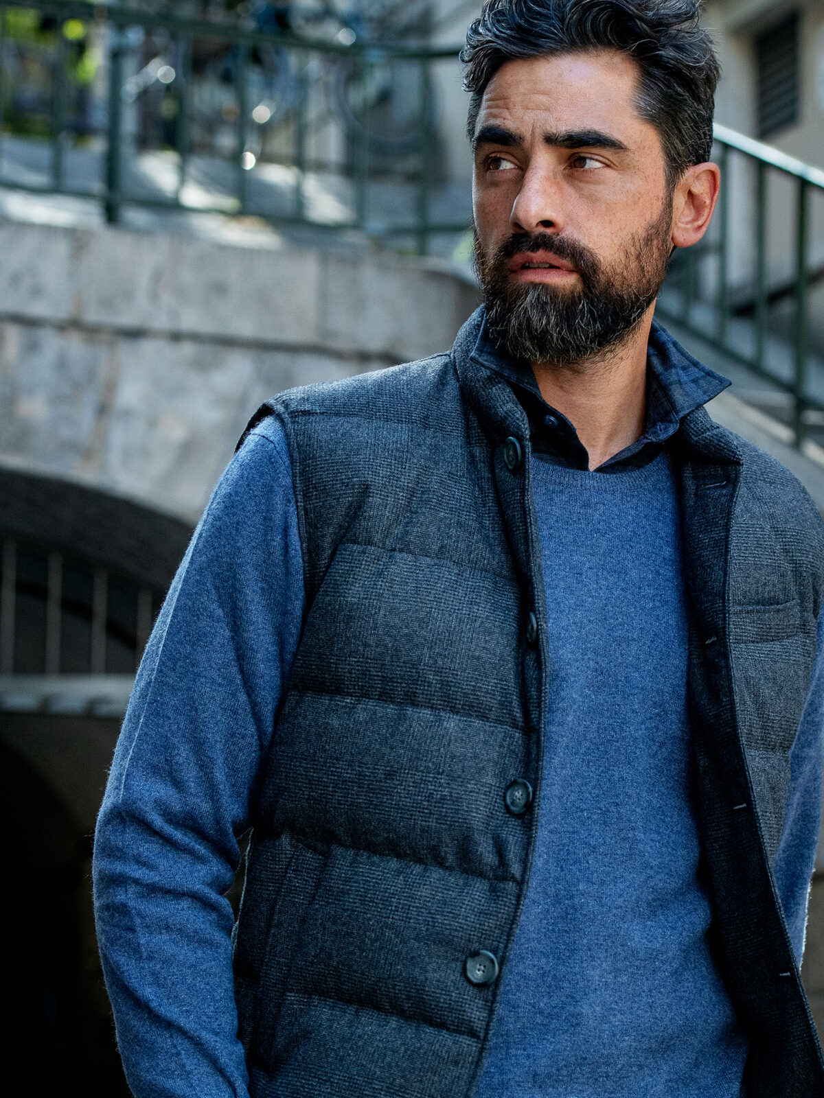 Cortina II Grey Glen Plaid Button Vest