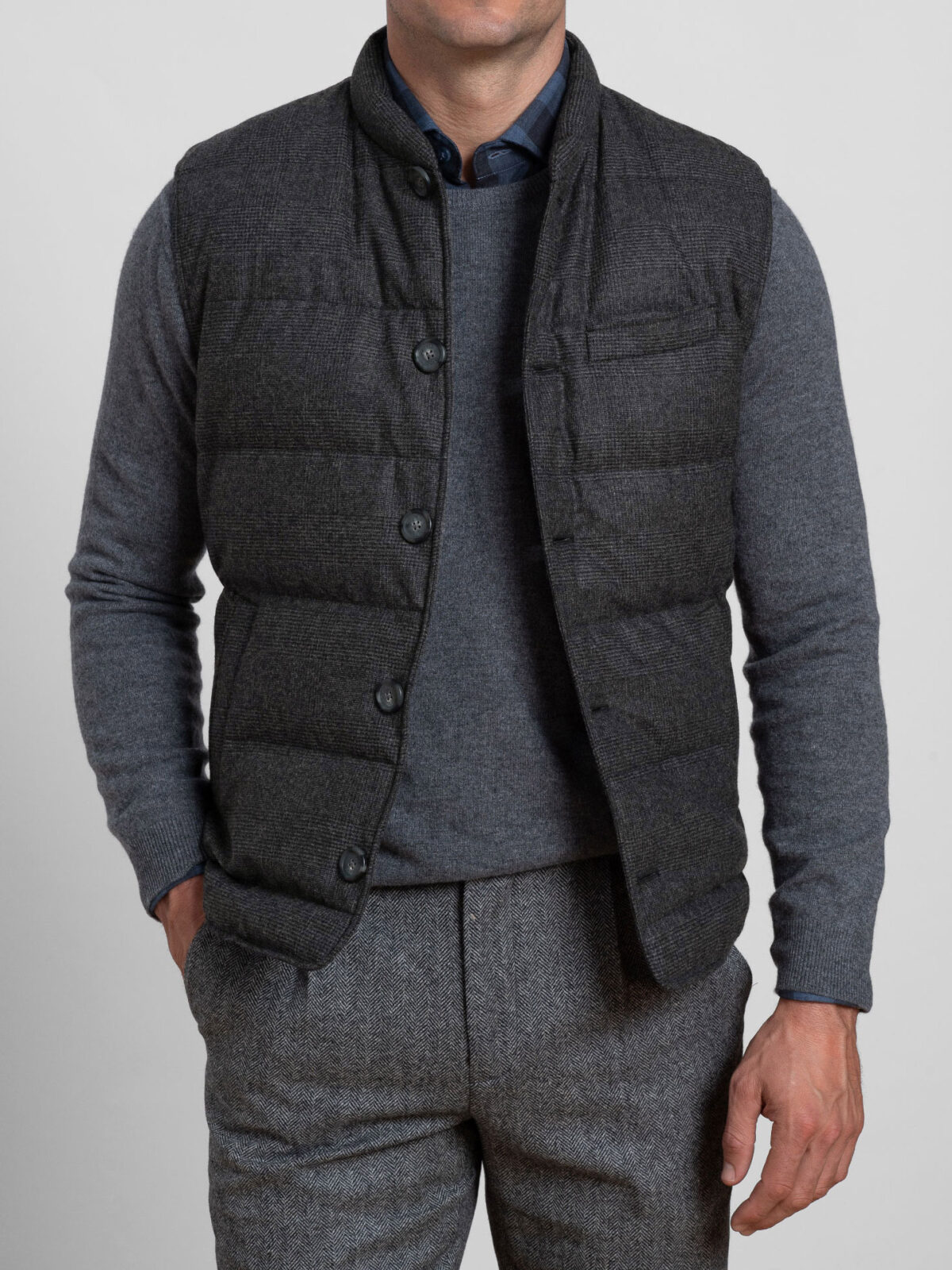 Cortina II Grey Glen Plaid Button Vest