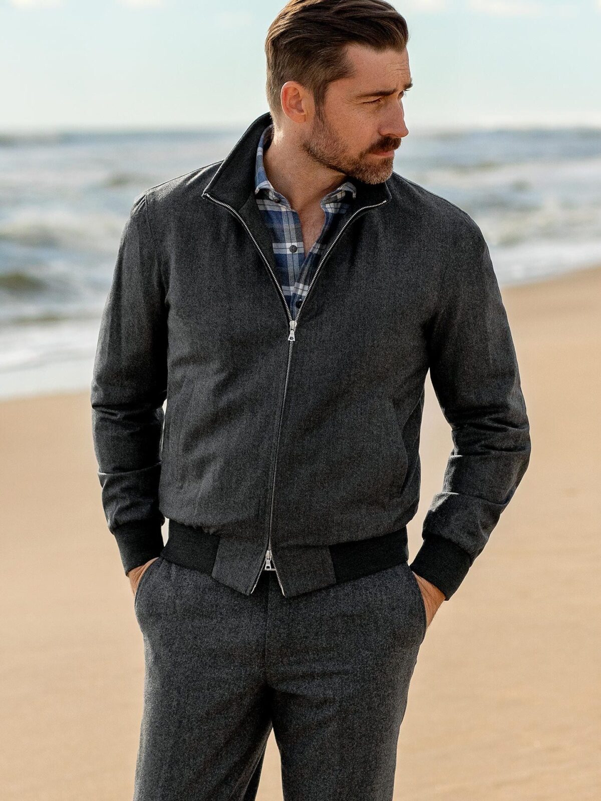 Lucca Grey Wool and Cashmere Flannel Jacket