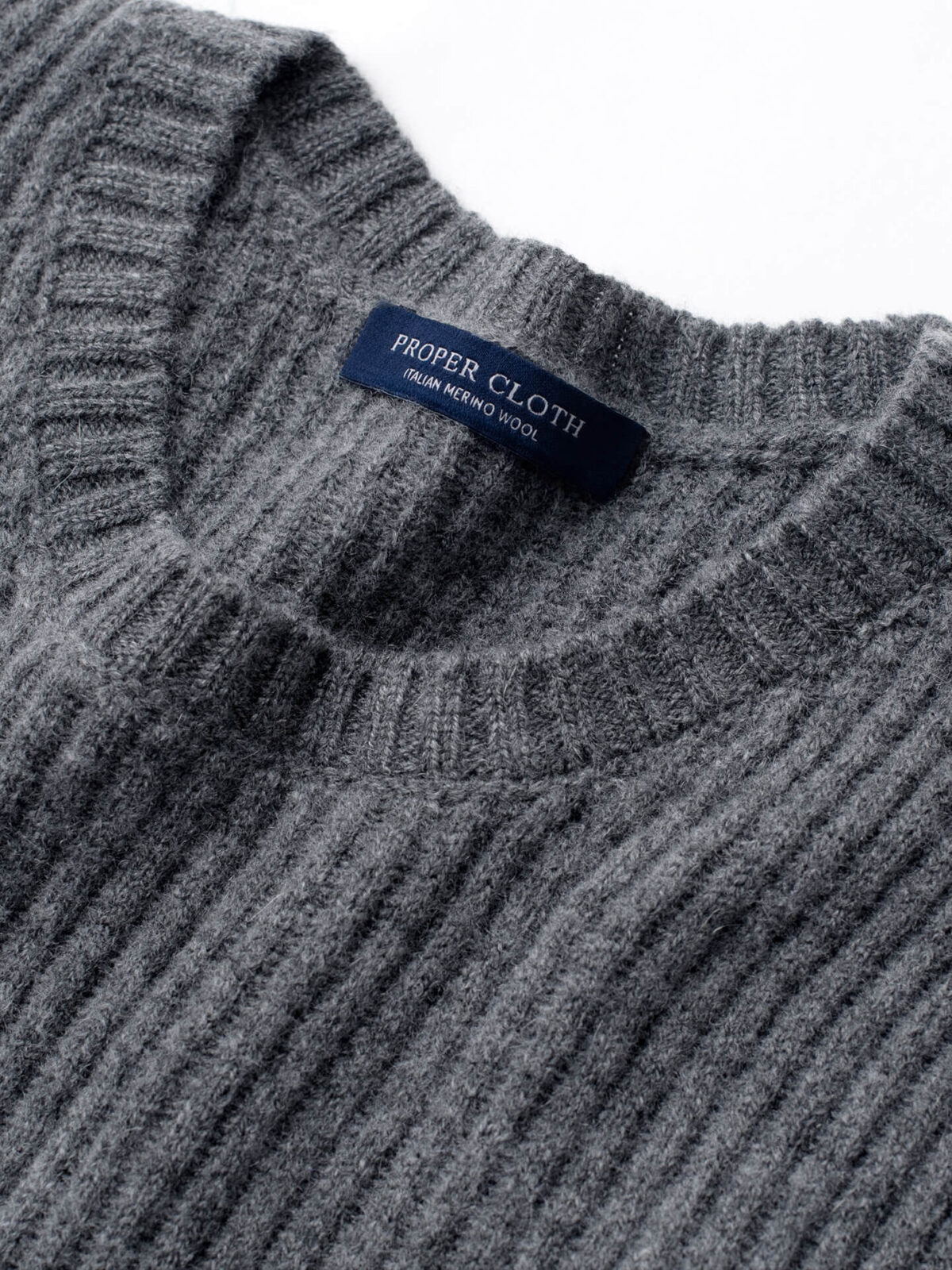 Grey Ribbed Wool and Cashmere Sweater