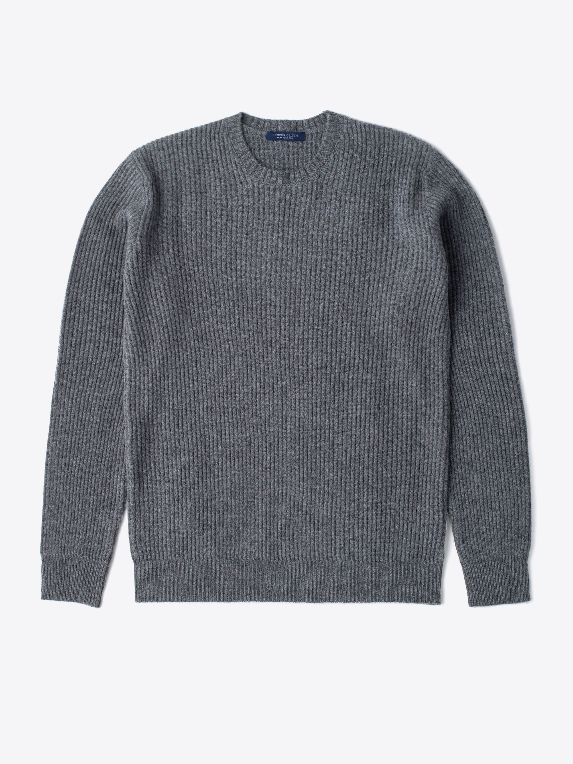 Zoom Image of Grey Ribbed Wool and Cashmere Sweater