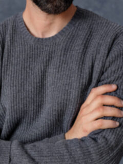 Grey Ribbed Wool and Cashmere Sweater Product Thumbnail 3