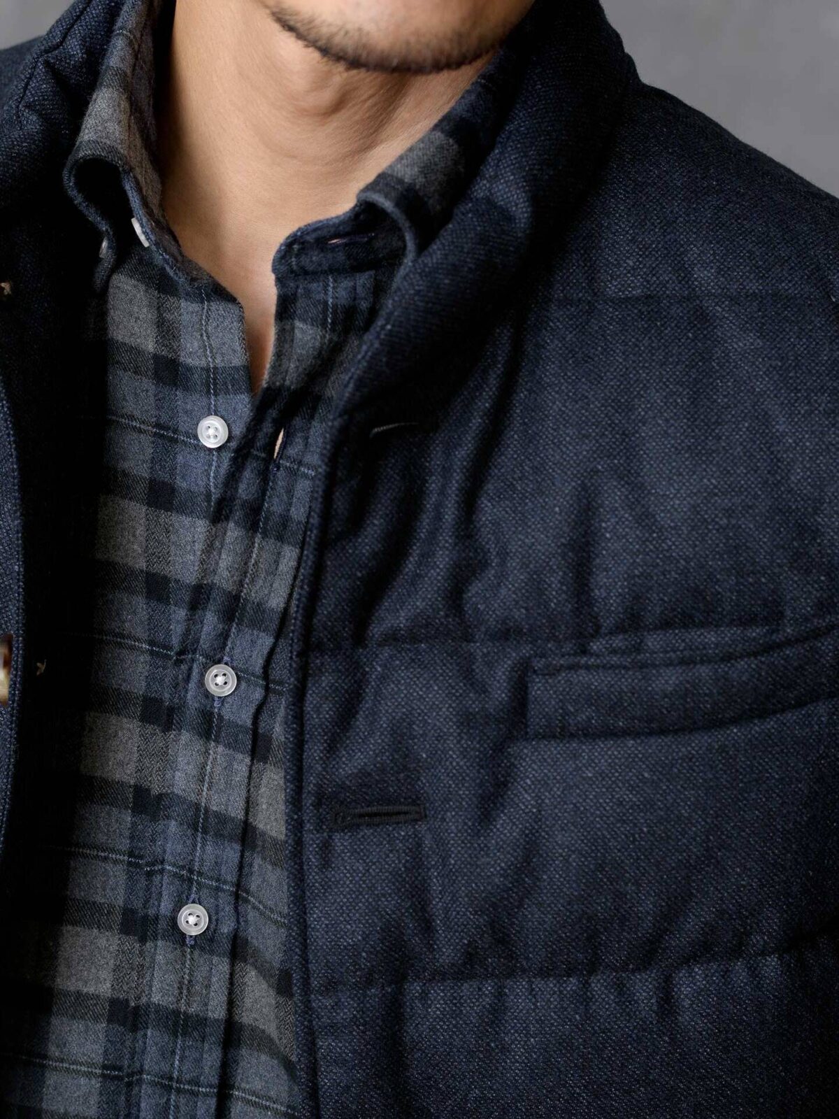 Cortina Navy Birdseye Wool Button Vest