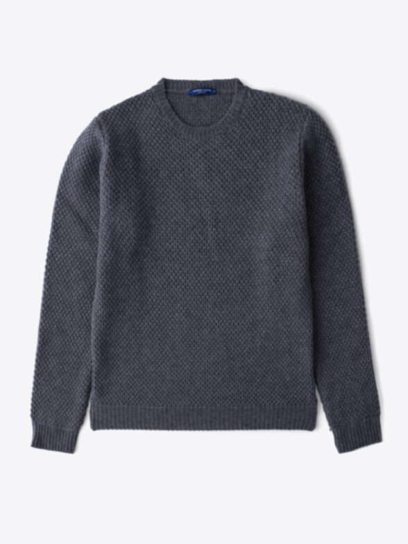 Grey Wool and Cashmere Basket Stitch Sweater by Proper Cloth