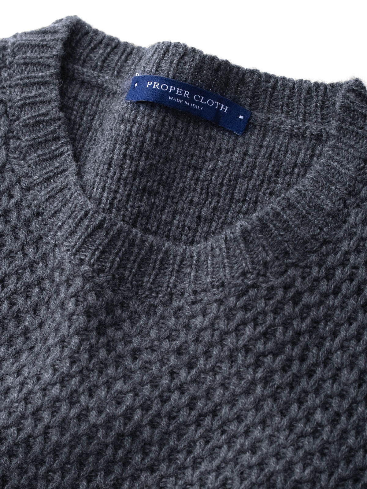 Grey Wool and Cashmere Basket Stitch Sweater by Proper Cloth