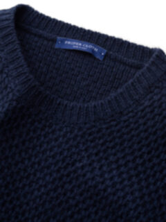 Navy Wool and Cashmere Basket Stitch Sweater Product Thumbnail 4