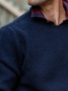 Navy Wool and Cashmere Basket Stitch Sweater Product Thumbnail 3