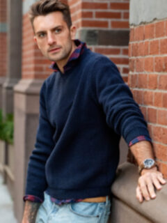 Navy Wool and Cashmere Basket Stitch Sweater Product Thumbnail 2